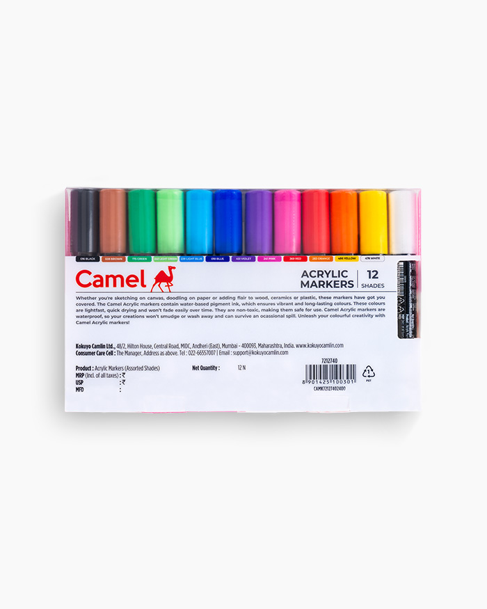 Camel Acrylic Markers Assorted pack of 12 shades