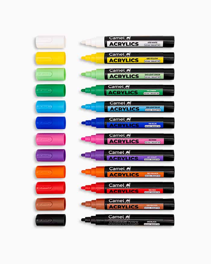 Camel Acrylic Markers Assorted pack of 12 shades