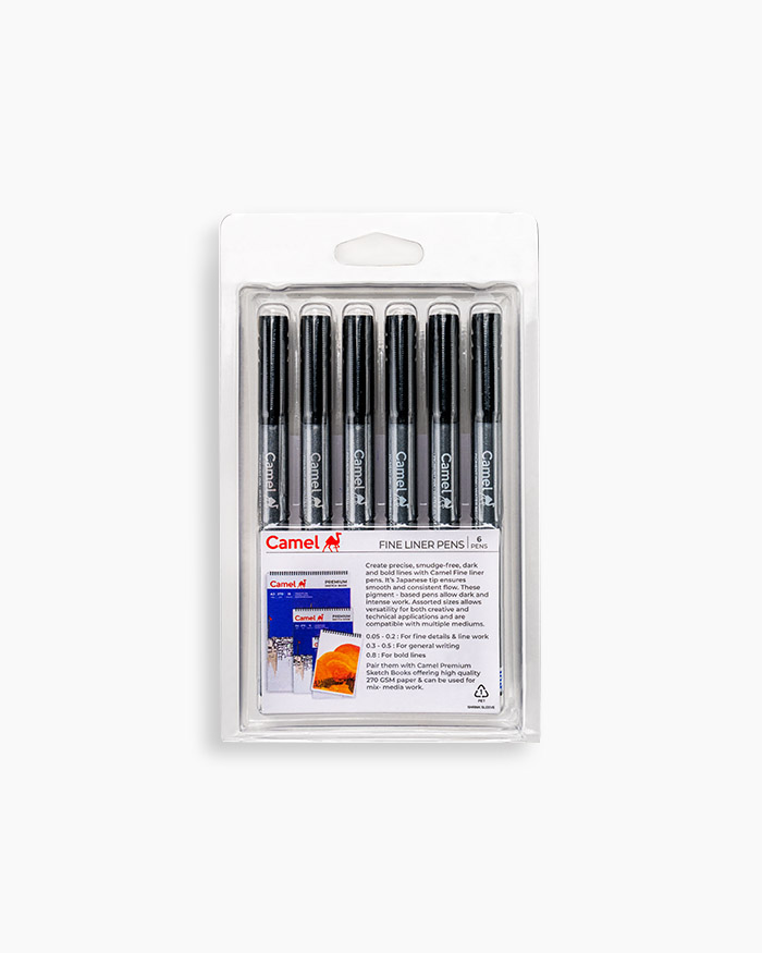 Camel Fine Liner Pens Assorted pack of 6 pens with 6 free A6 postcards