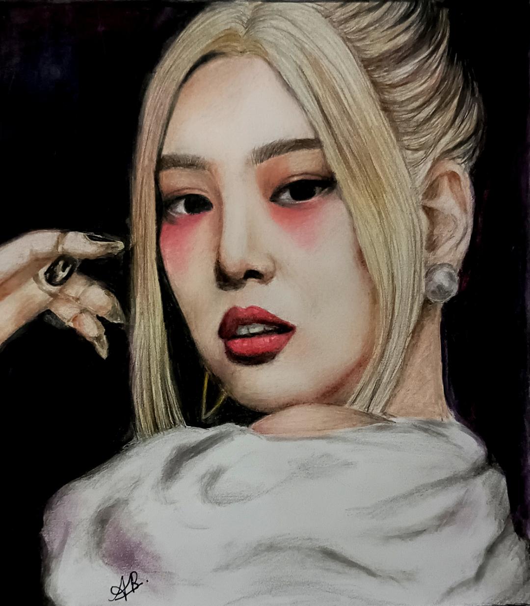 Kim Jennie drawing with camlin colour pencils created by Arushi bagul