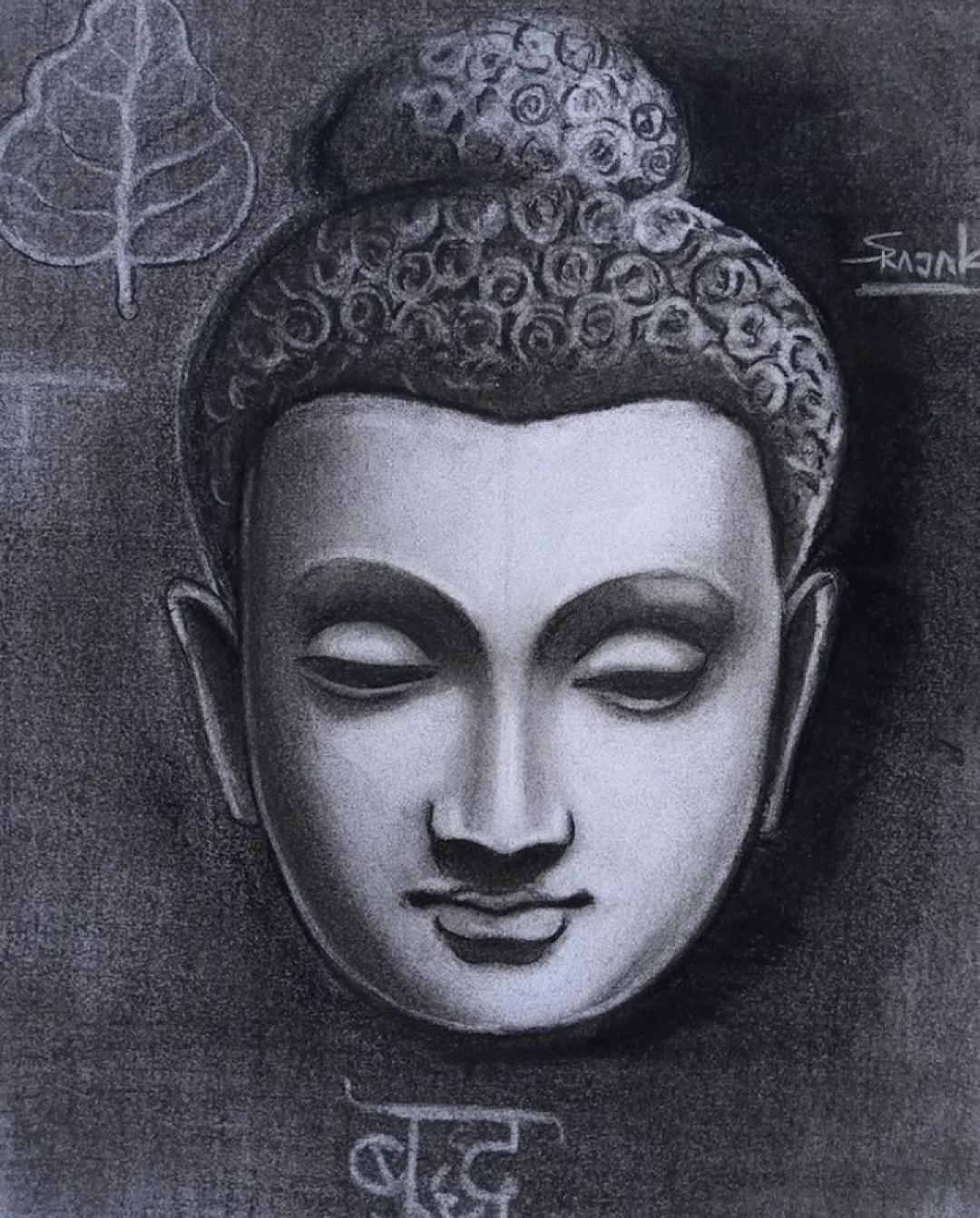 Lord Buddha charcoal portrait created by Artist Shubham