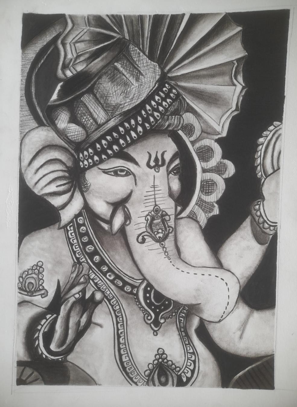 Ganesha charcoal sketch created by Meet Jain