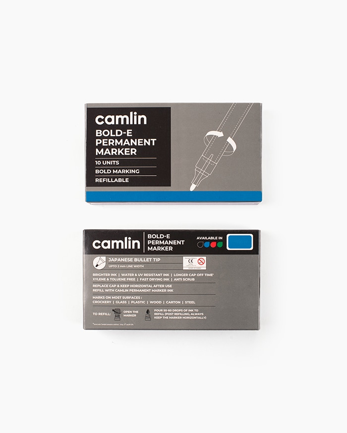 Camlin Bold-E Permanent Markers Carton of 10 markers in Blue shade